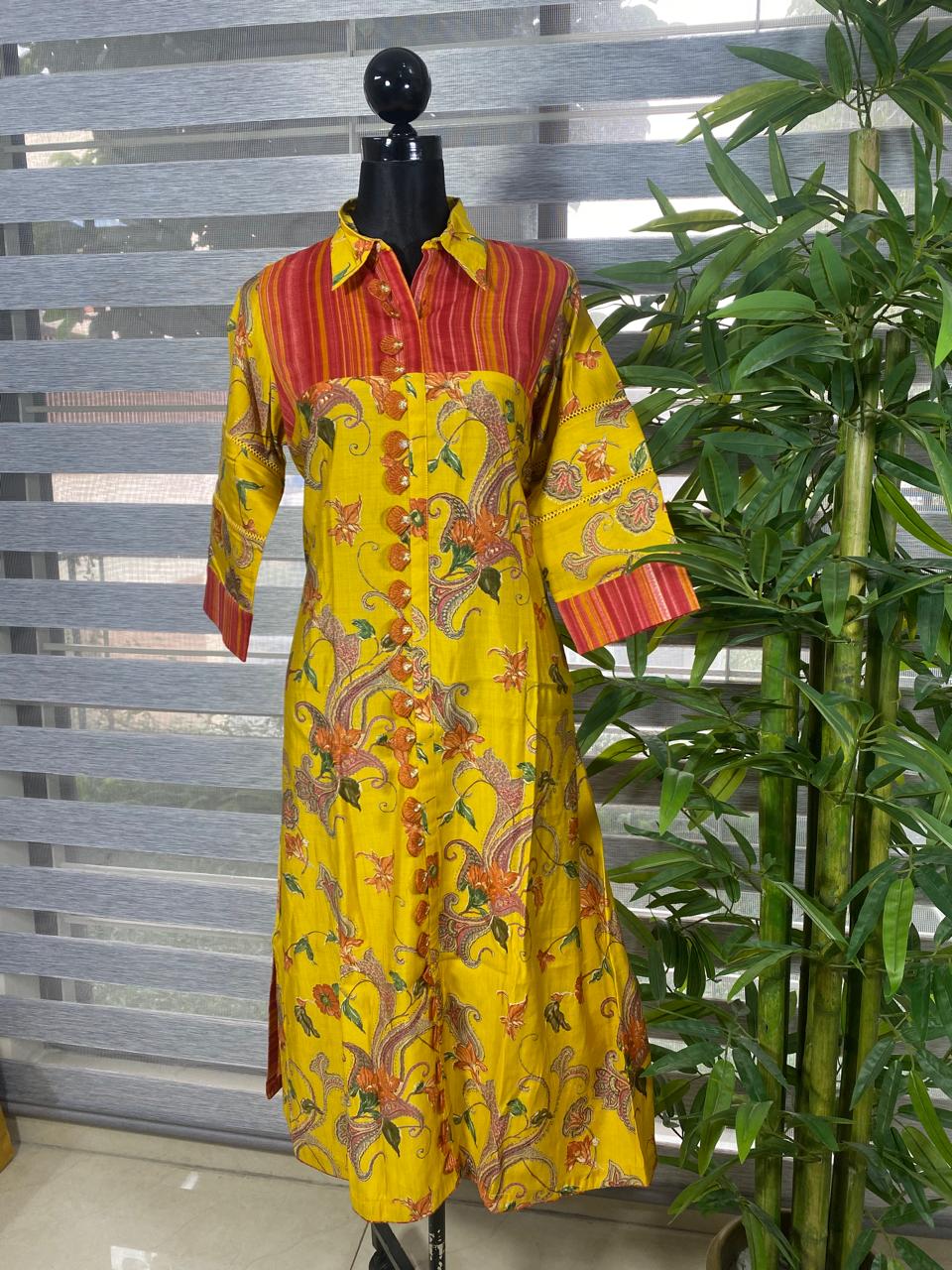 Sunlit Charm Yellow Printed Long Shirt - Image 2