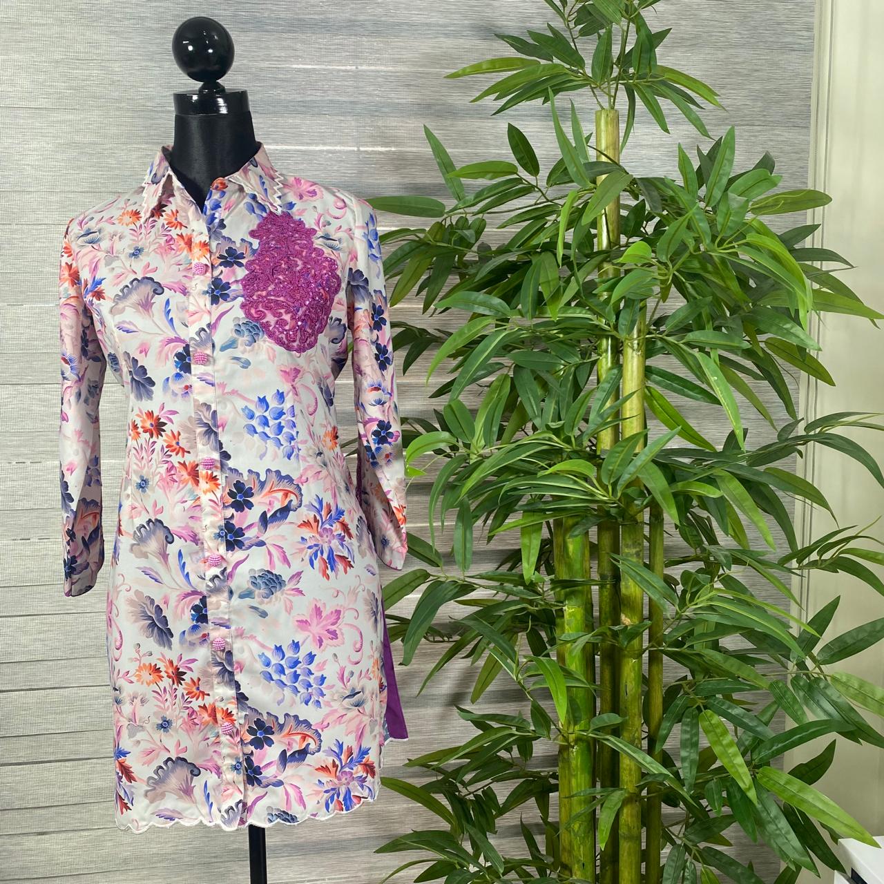 Lavender Bloom Printed Cord Set with Solid Purple Trousers - Image 1