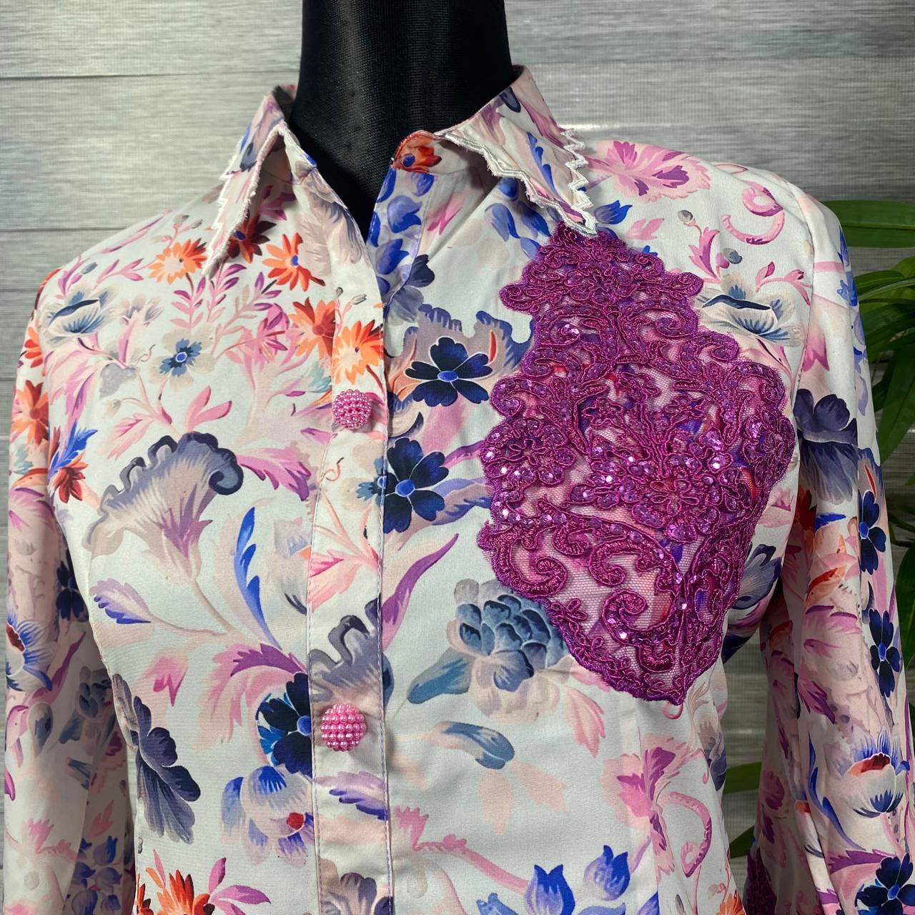 Lavender Bloom Printed Cord Set with Solid Purple Trousers - Image 2