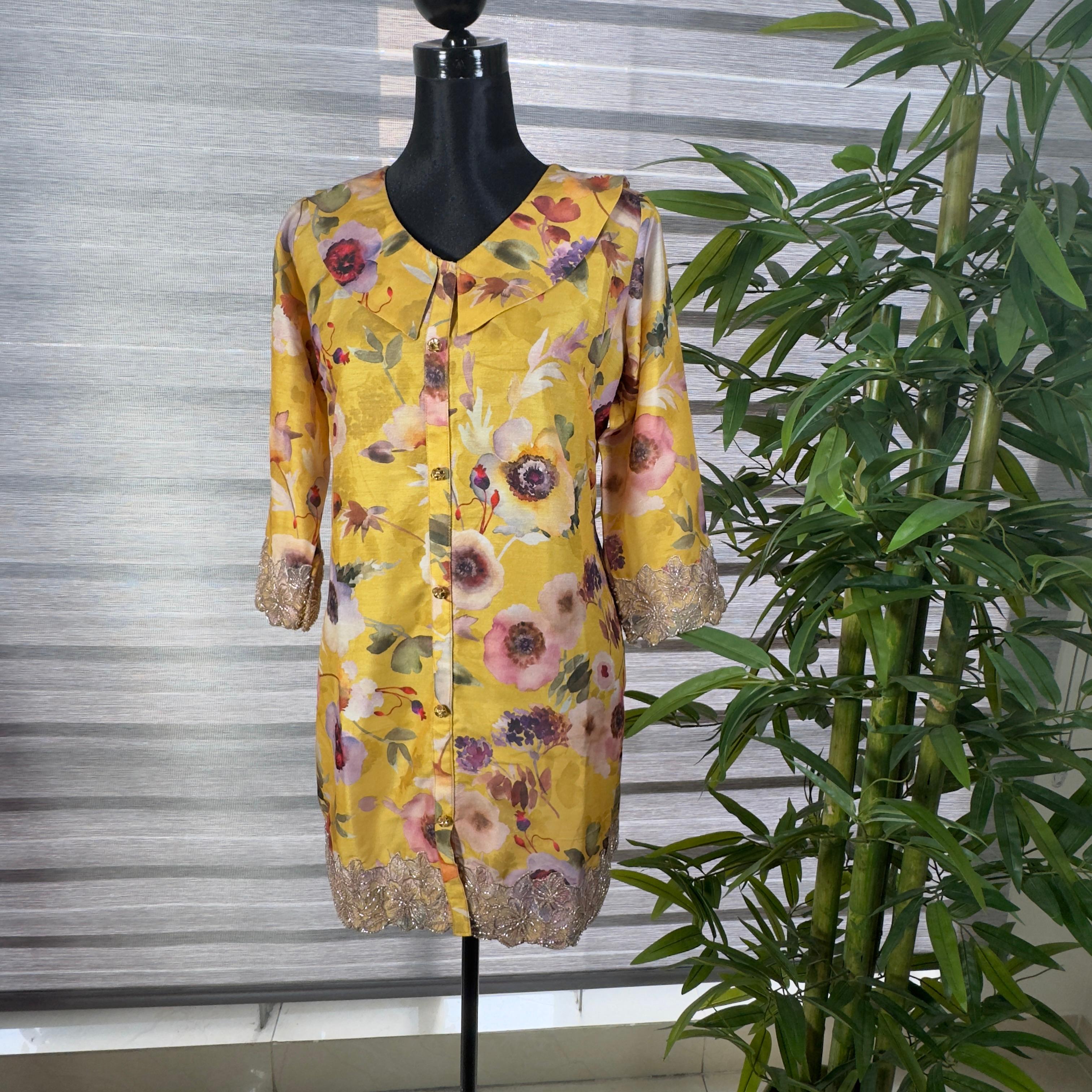 Golden Sunflower Print Tunic & Pink Trousers Set - Image 1