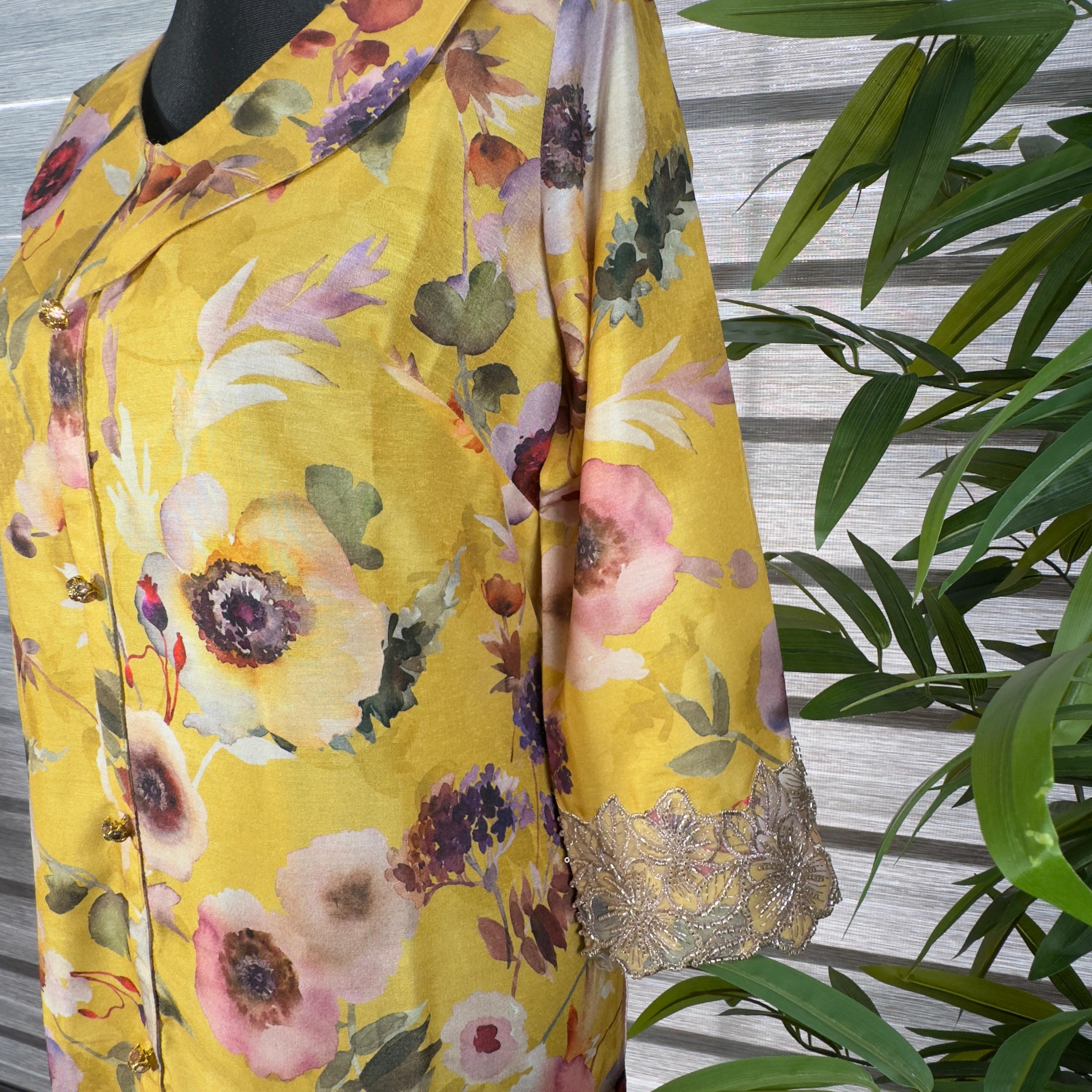 Golden Sunflower Print Tunic & Pink Trousers Set - Image 2