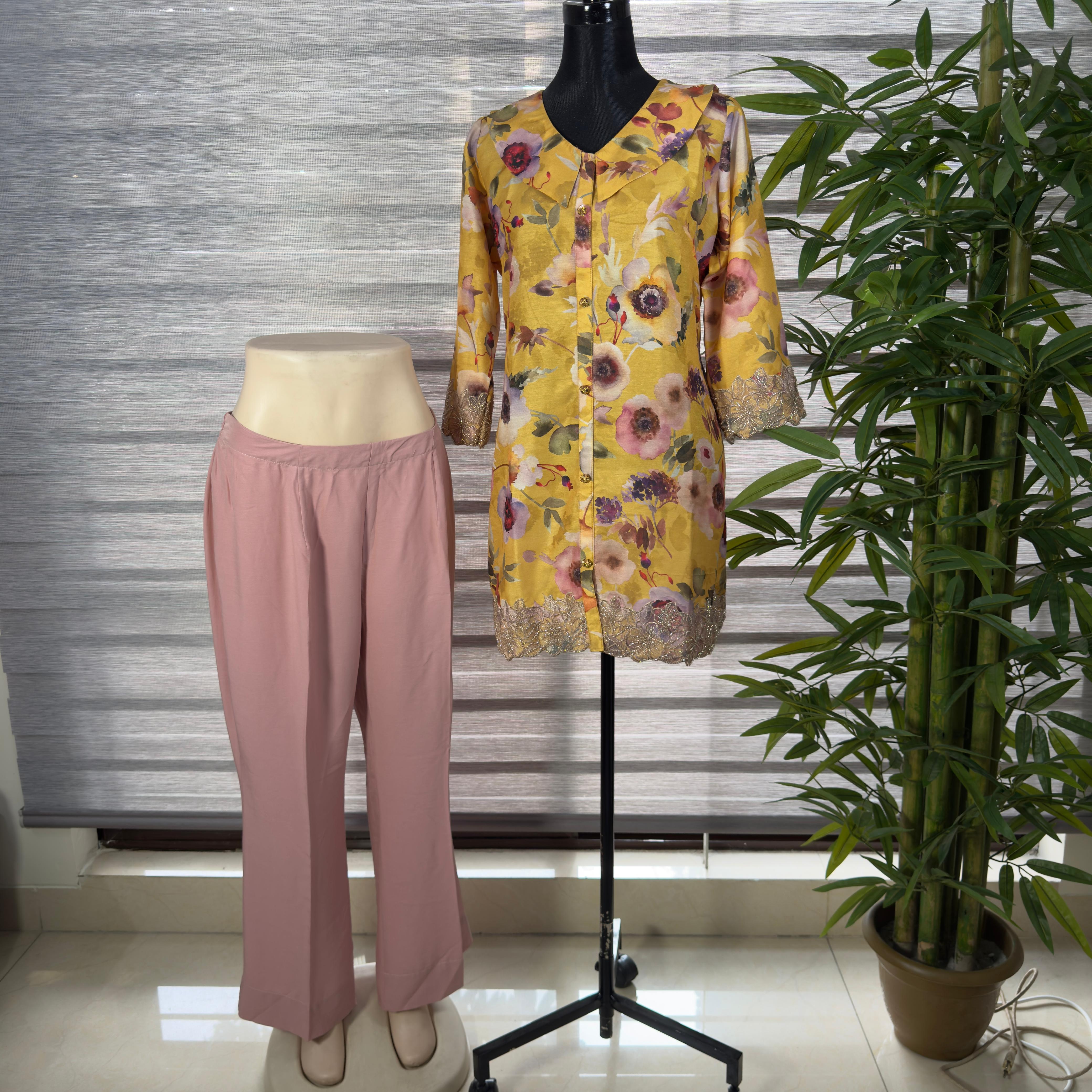 Golden Sunflower Print Tunic & Pink Trousers Set - Image 3