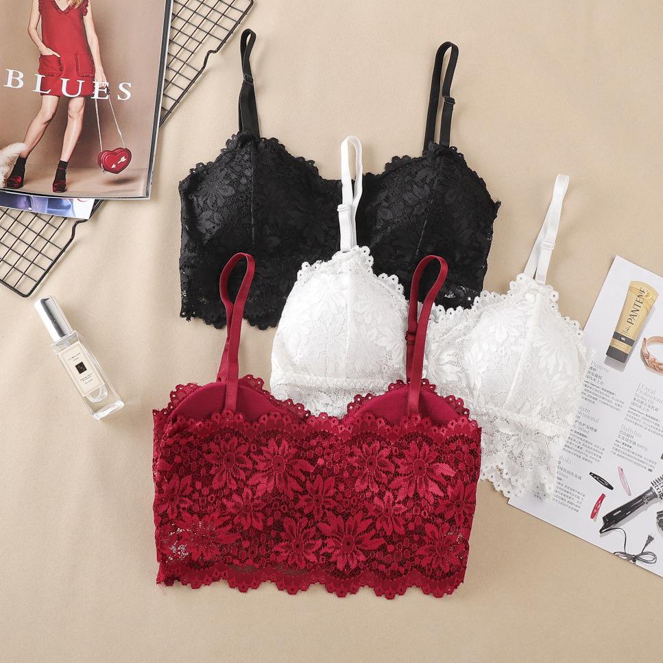 Fashion Women Lace Flower Bras Top Comfortable Bralette Solid Color Sexy Underwear Vest Seamless Bra_img_1