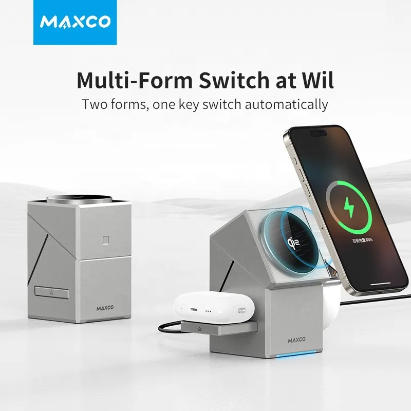 Maxco MW11 Qi2 3-in-1 MagSafe Wireless Charger – Auto-Rotating Phone Dock, 15W Fast Charging for iPhone, Apple Watch & AirPods  | Price in BD_img_0