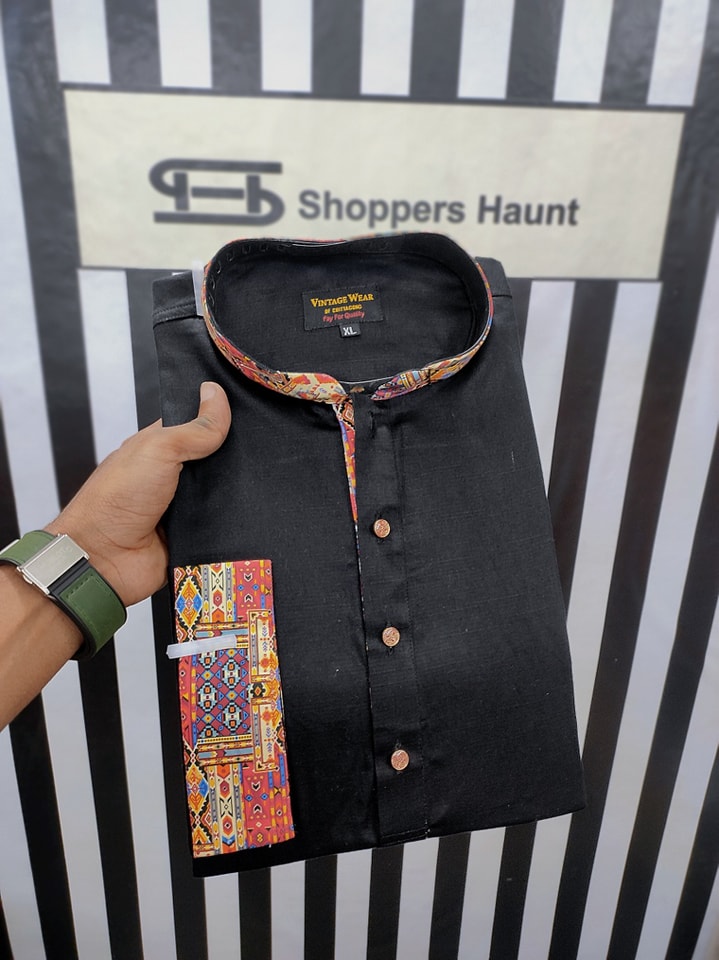 Premium Cotton Trendy Contrast Panjabi for Eid (Black)_img_4