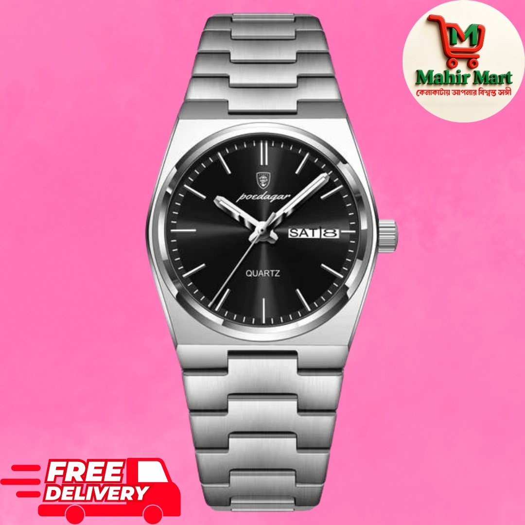 POEDAGAR 930 Men's New Luxury Luminous Date Week Stainless Steel Quartz Watch For Men_img_2