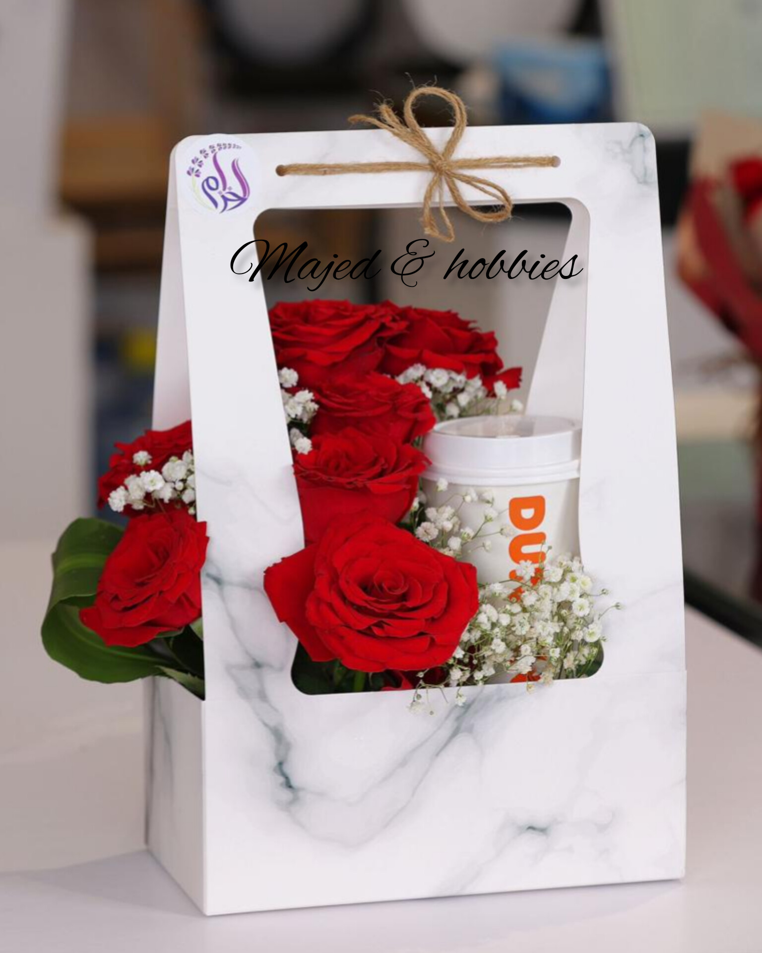 Coffee within flowers busket