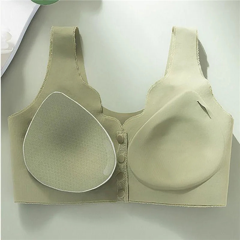 Large Size Maternity Seamless Bra with Lace Detailing Comfortable Stylish Lace Front Button Wireless Removable Padded Pushup Bra Top_img_7