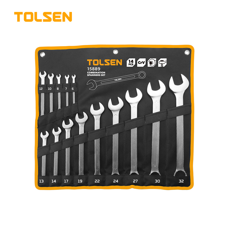 TOLSEN 15889 14Pcs Combination Spanner Set | Chrome Plated | Satin Finish | DIN3113 | Sizes 6-32mm | Model: 15889