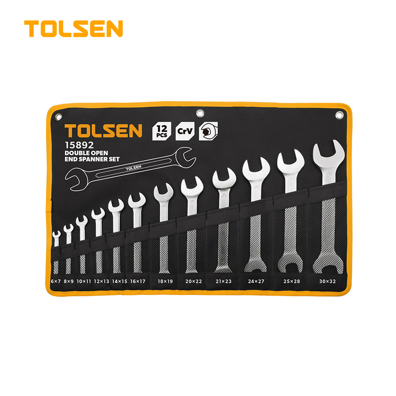 TOLSEN 15892 12Pcs Double Open End Spanner Set | Chrome Plated | Satin Finish | DIN3110 | Sizes 6×7 to 30×32mm | Model: 15892