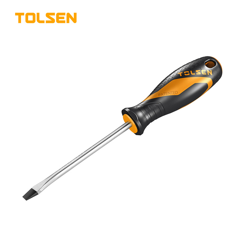TOLSEN 20004 Flat Screwdriver | 6.5x150mm | CrV Steel | Two-Component Grip | Magnetic Tip | Black Finish | Model: 20004