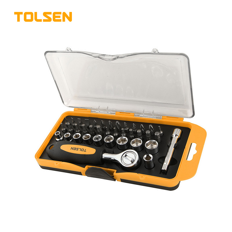 TOLSEN 20035 38Pcs Bit & Ratchet Socket Set | 1/4" Drive | Cr-V Bits | TPR Handle | Plastic Case | Model: 20035_img_0