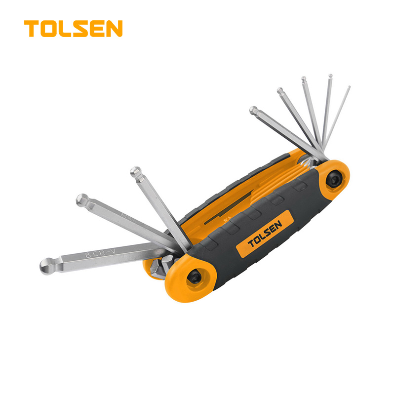 TOLSEN 20068 8Pcs Folding Ball Point Allen Hex Key Set, CrV Steel, Heat Treated, Chrome Plated, Sizes 1.5-8mm | Model: 20068