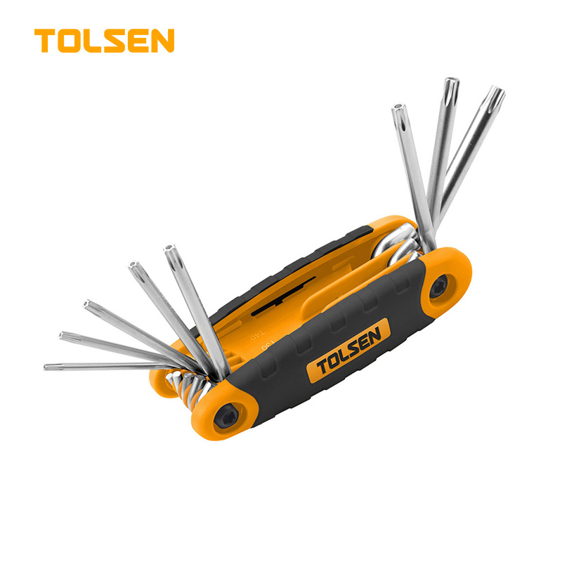TOLSEN 20069 8Pcs Folding Torx Star Hex Key Set, CrV Steel, Heat Treated, Chrome Plated, Sizes T9–T40, Model: 20069_img_1