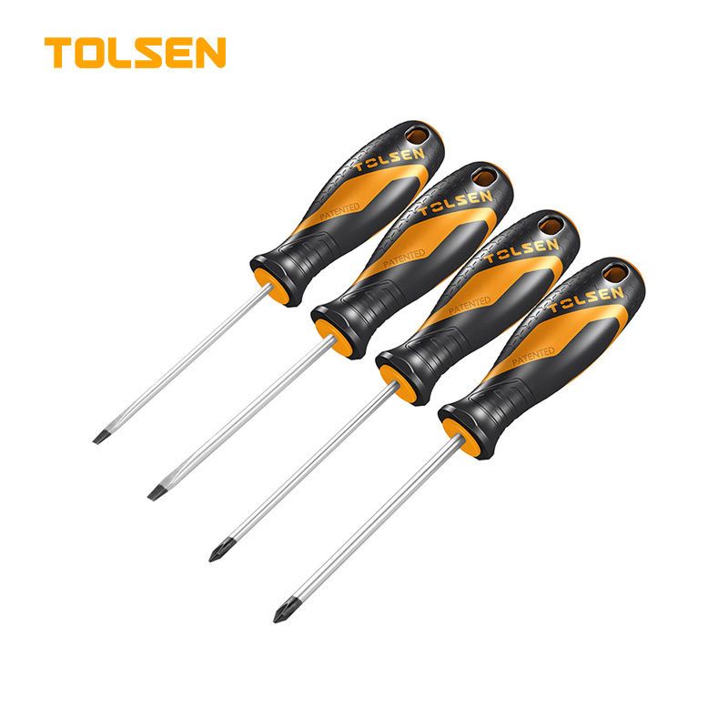 TOLSEN 20179 4Pcs Screwdriver Set | GRIPro Series | CrV Steel | Two-Component Grip | Magnetic Tip | Black Finish | Model: 20179