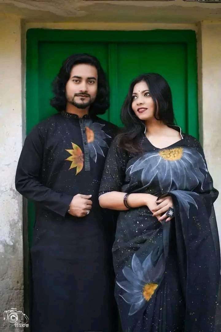 Hand Print Sharee Panjabi Couple Set_img_2