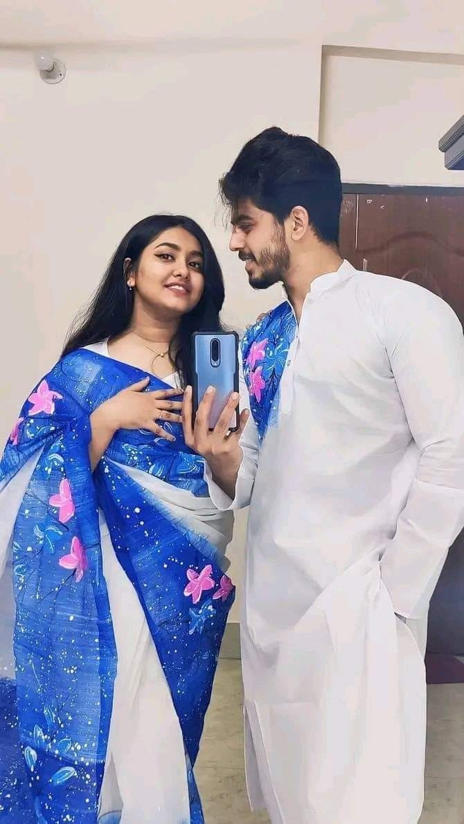 Hand Print Sharee Panjabi Couple Set_img_4