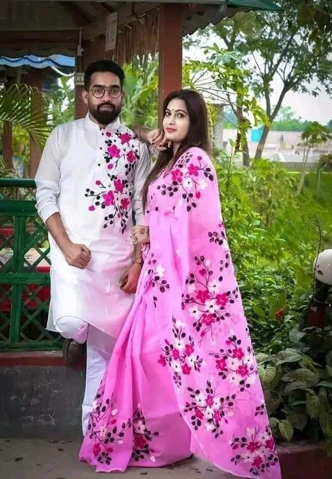 Hand Print Sharee Panjabi Couple Set_img_7