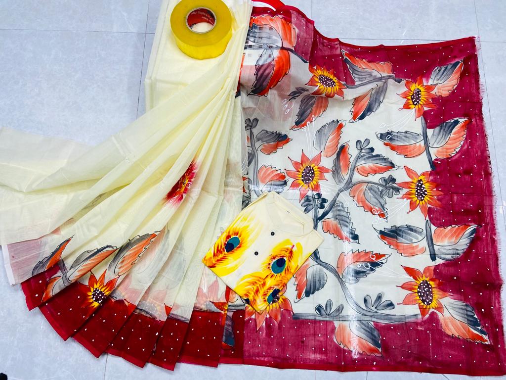 Hand Print Sharee Panjabi Couple Set_img_2