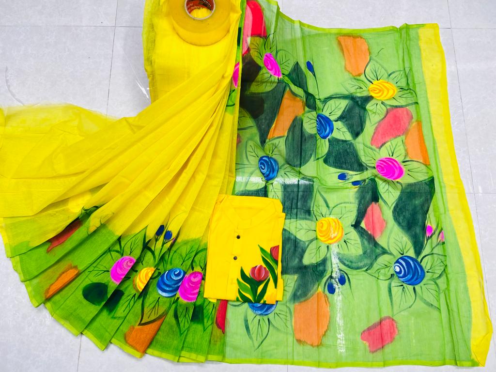 Hand Print Sharee Panjabi Couple Set_img_6