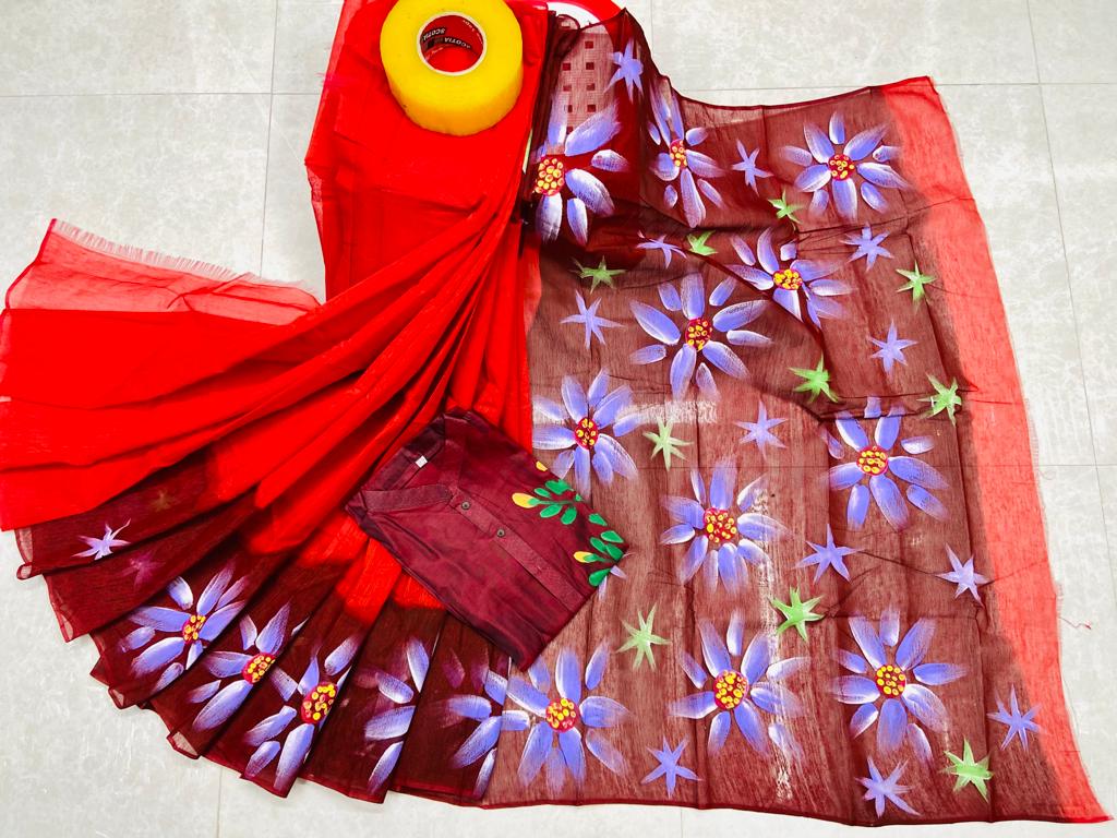 Hand Print Sharee Panjabi Couple Set_img_8