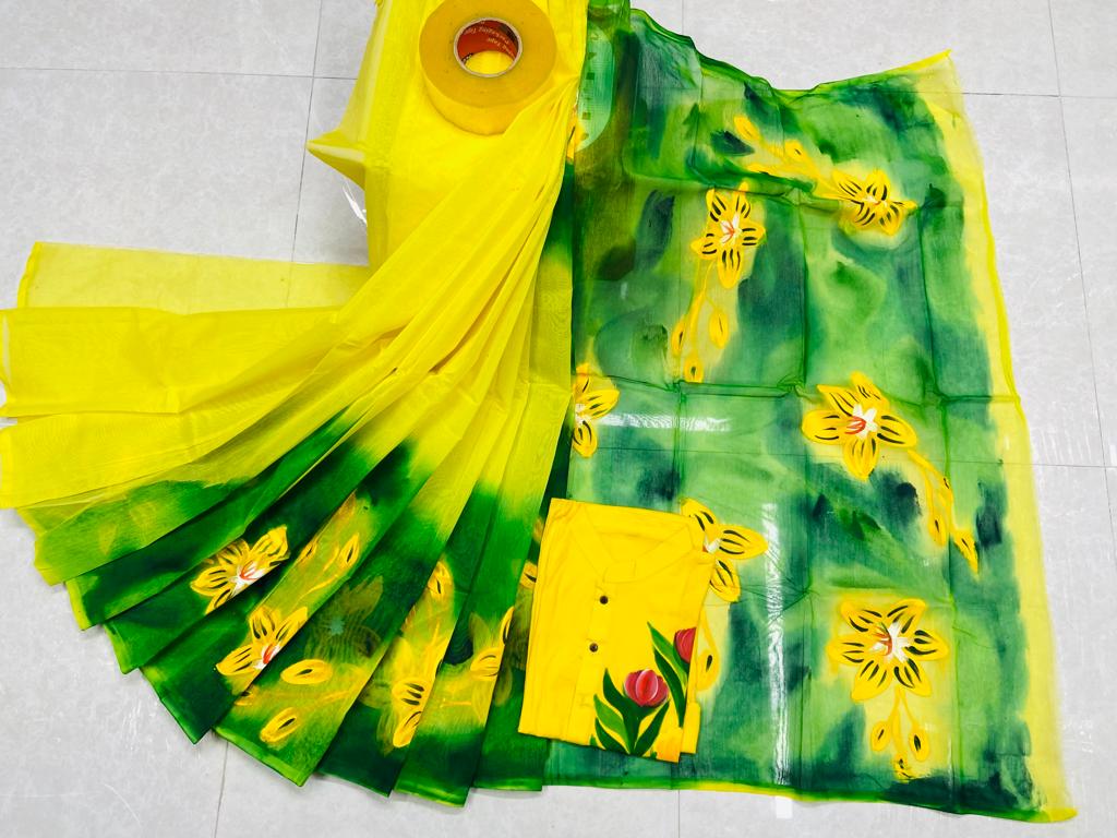 Hand Print Sharee Panjabi Couple Set_img_13