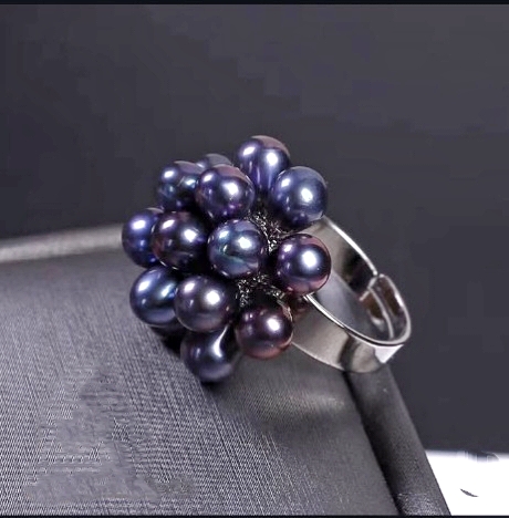 Sea Blue Pearl Adjustable Finger Ring_img_0