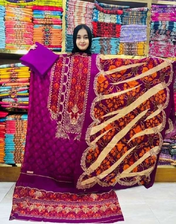ডিজিটাল প্রিন্ট পিউর সুতি থ্রি পিস - (Unstitched)