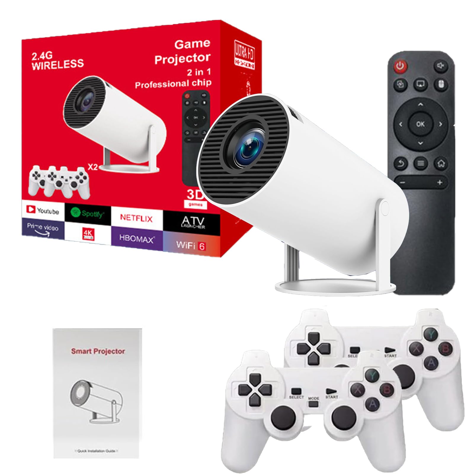 P30 Max Android 4K Projector + Video Game Console Combo