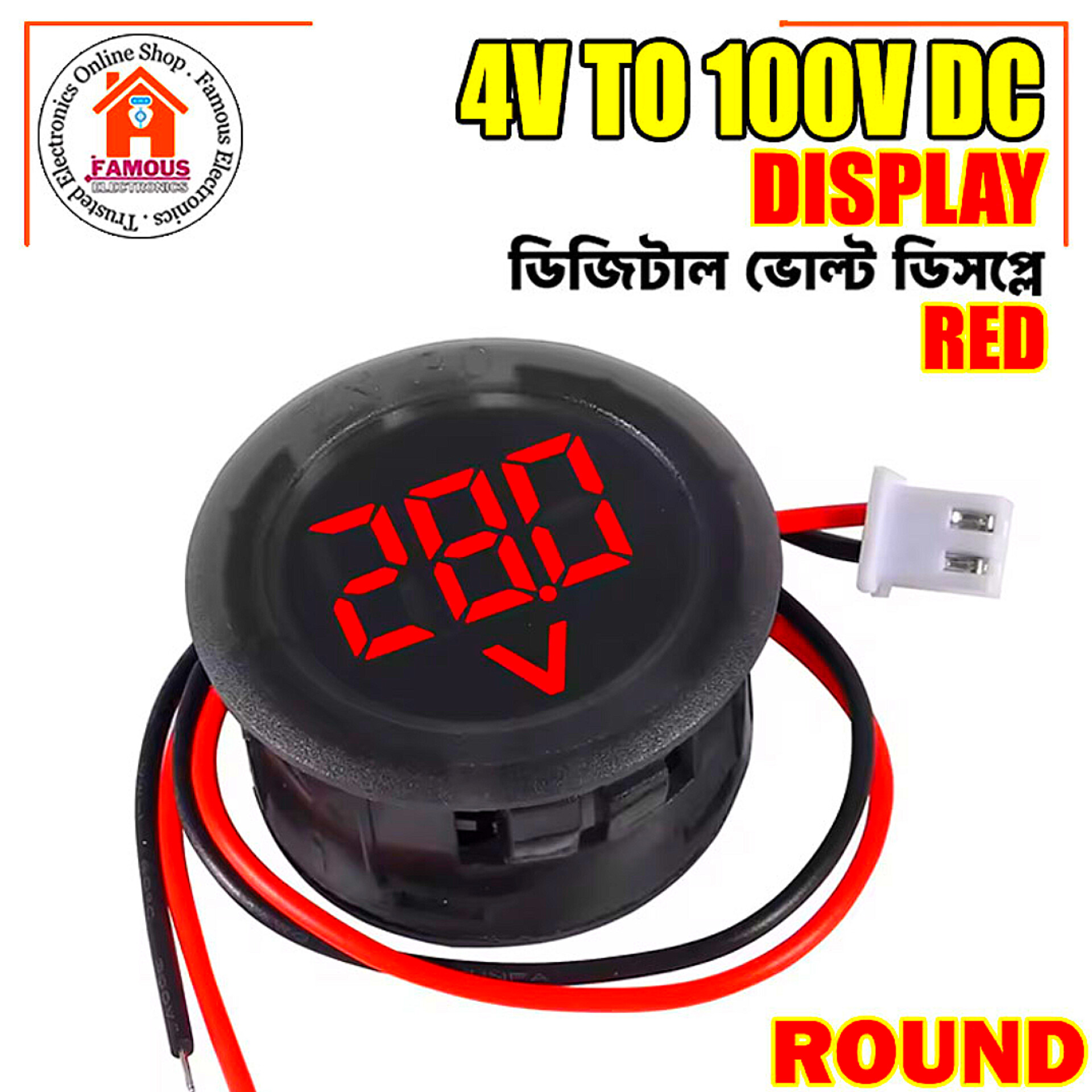 4V-100V LED Digital Display Round Two-wire Voltmeter DC Digital Car Voltage Current Meter Volt Detector Tester Monitor
