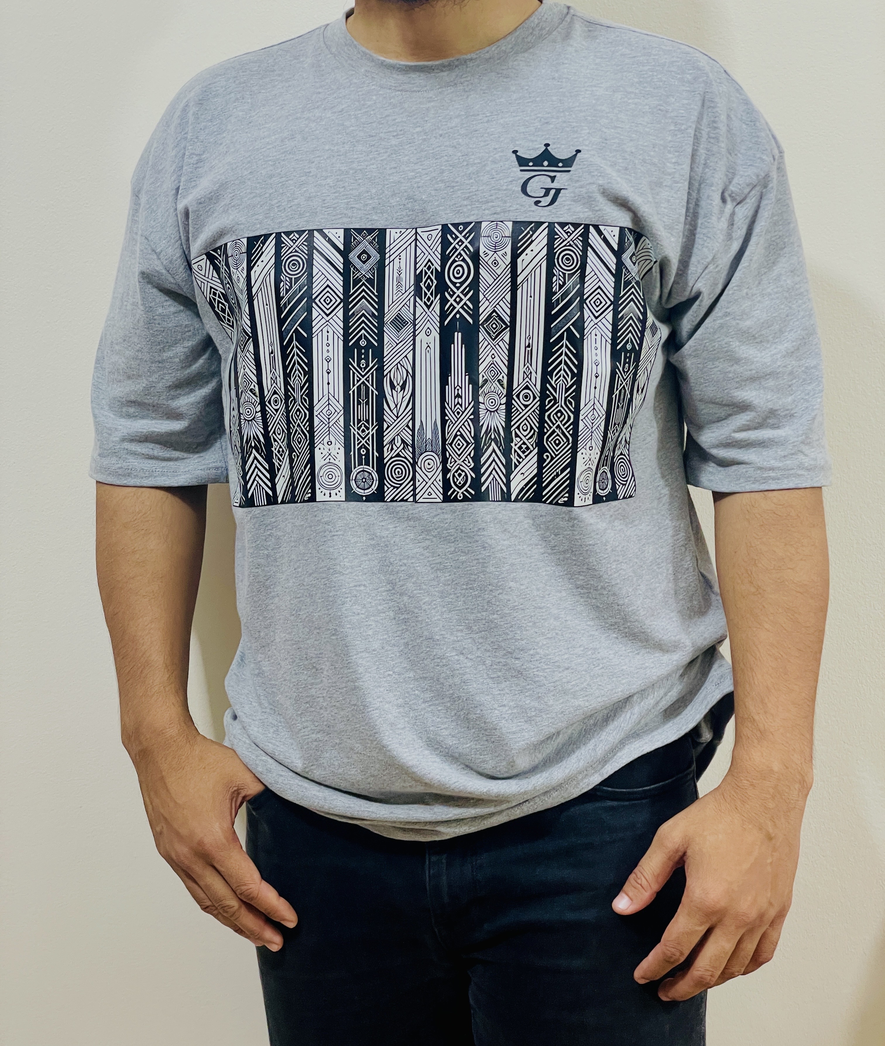 Gonji Light Grey Graphic Drop Shoulder T-Shirt_img_1