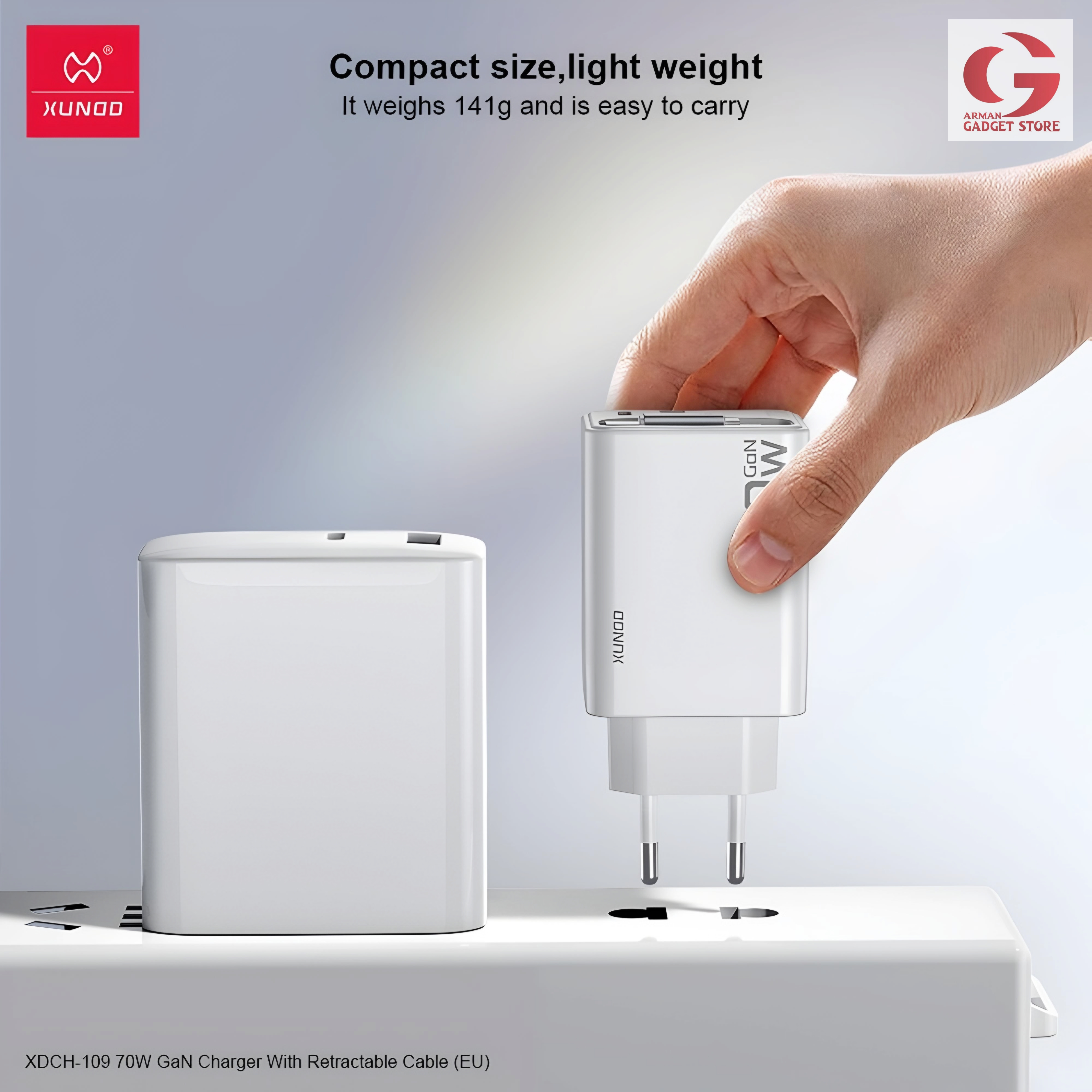 XUNDD XDCH-109 70W GaN Fast Charger With Build In Retractable Charging Cable_img_5