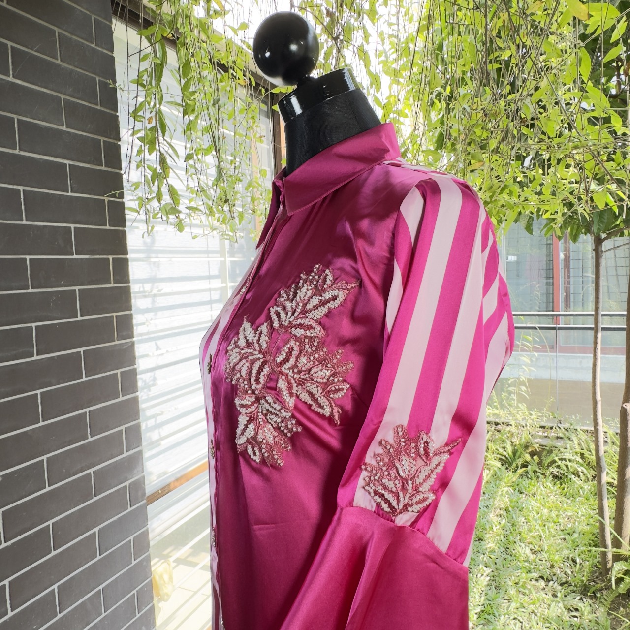 Hot Pink Split-Design Tunic with Floral Embroidery - Image 2