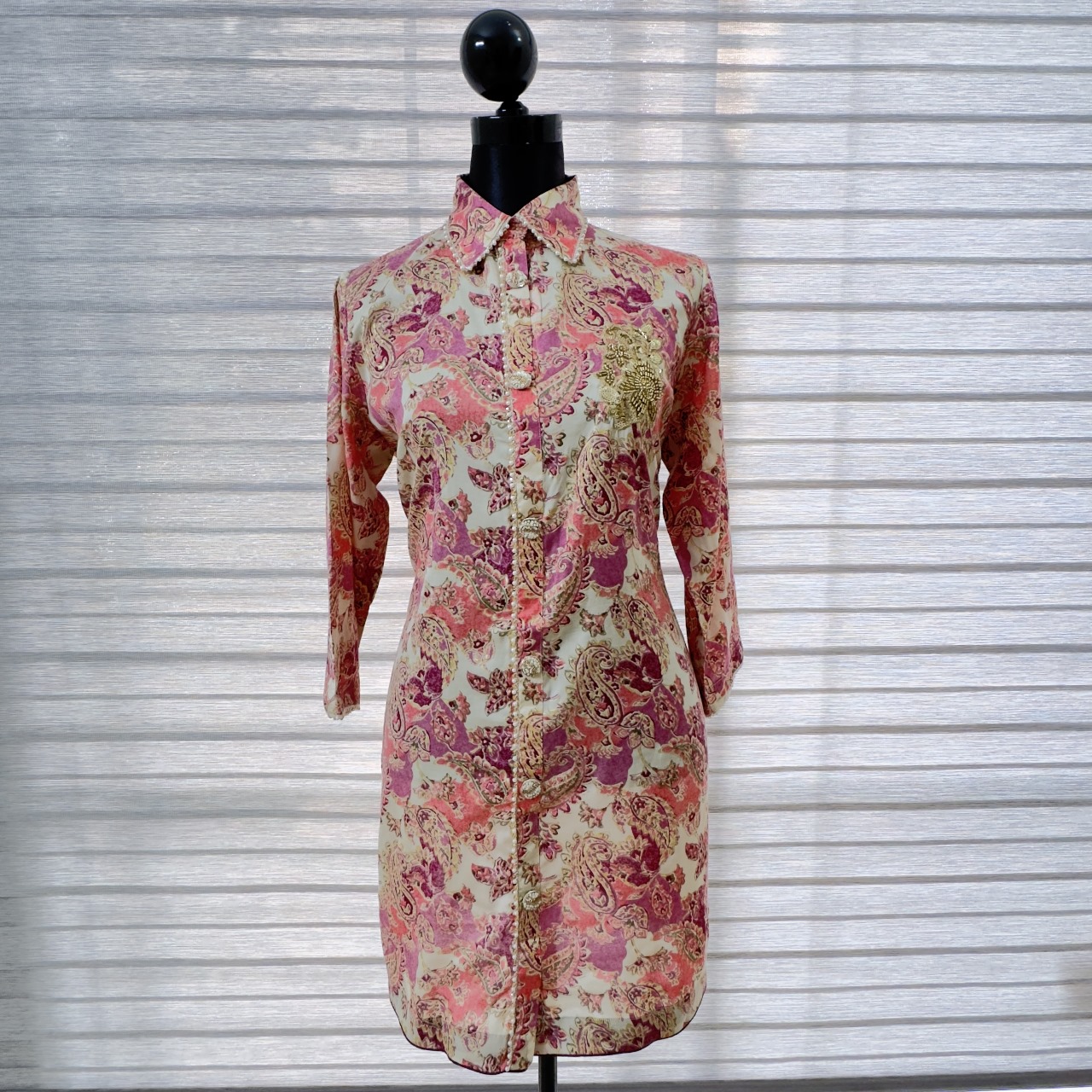 Vintage Paisley Print Shirt Dress - Image 1