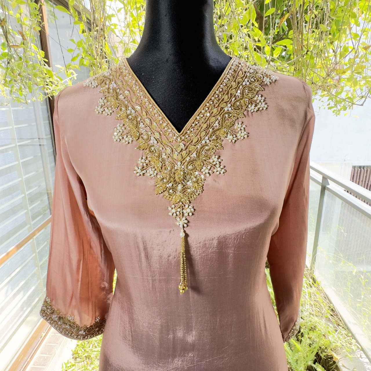 Rosewood Grace Embellished Silk Kurti Set - Image 2