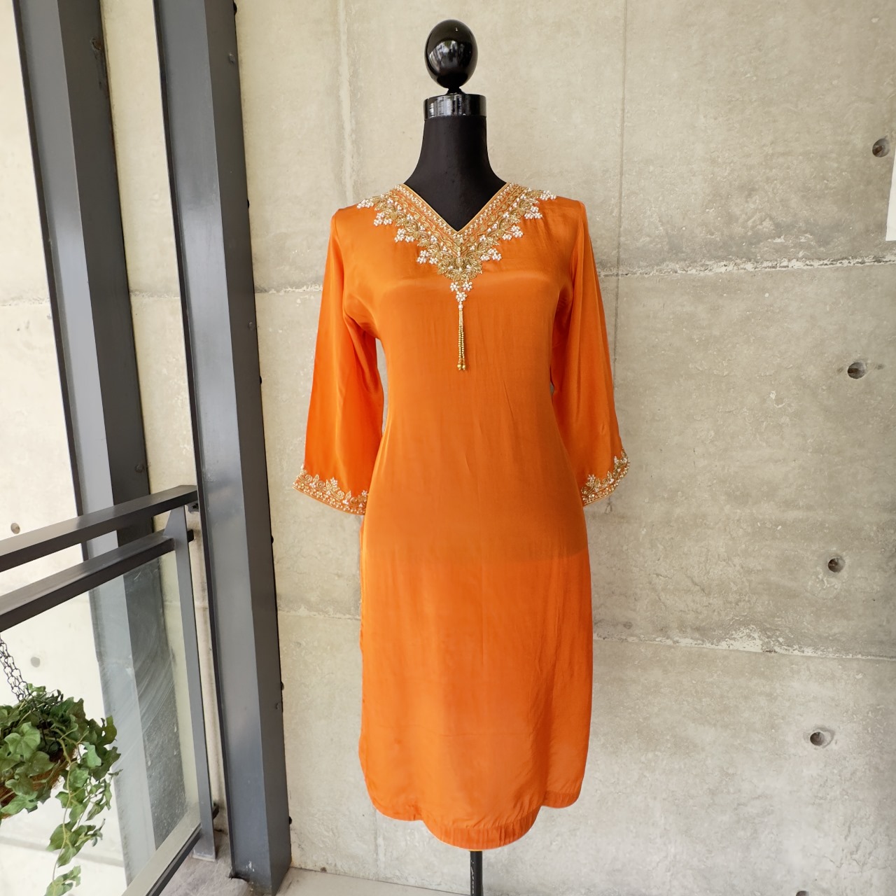 Bright Orange Embroidered Cord Set with Tassel Detailing - Image 1