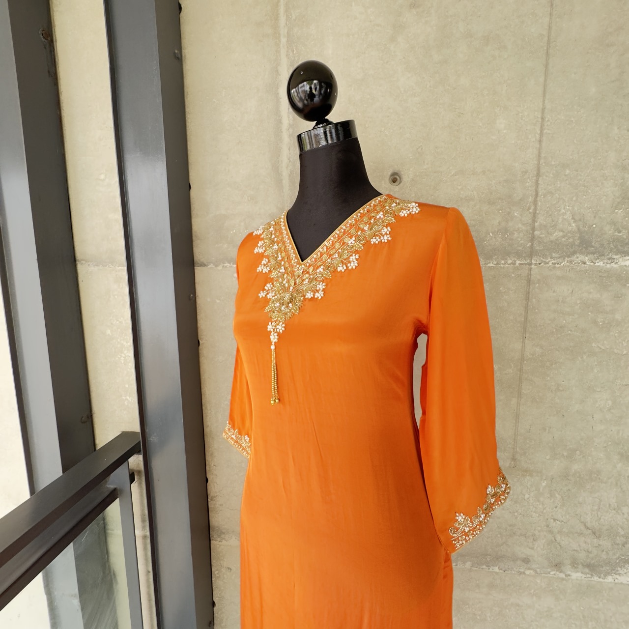 Bright Orange Embroidered Cord Set with Tassel Detailing - Image 3
