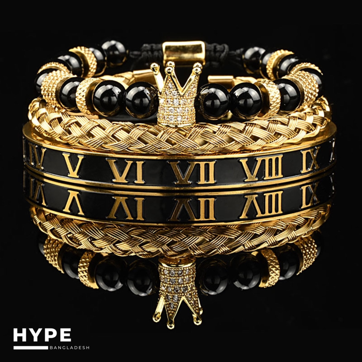 3 pcs Black-Gold bracelet set