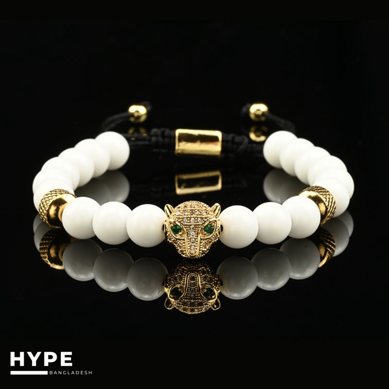 Leopard hear white color beaded bracelet for men