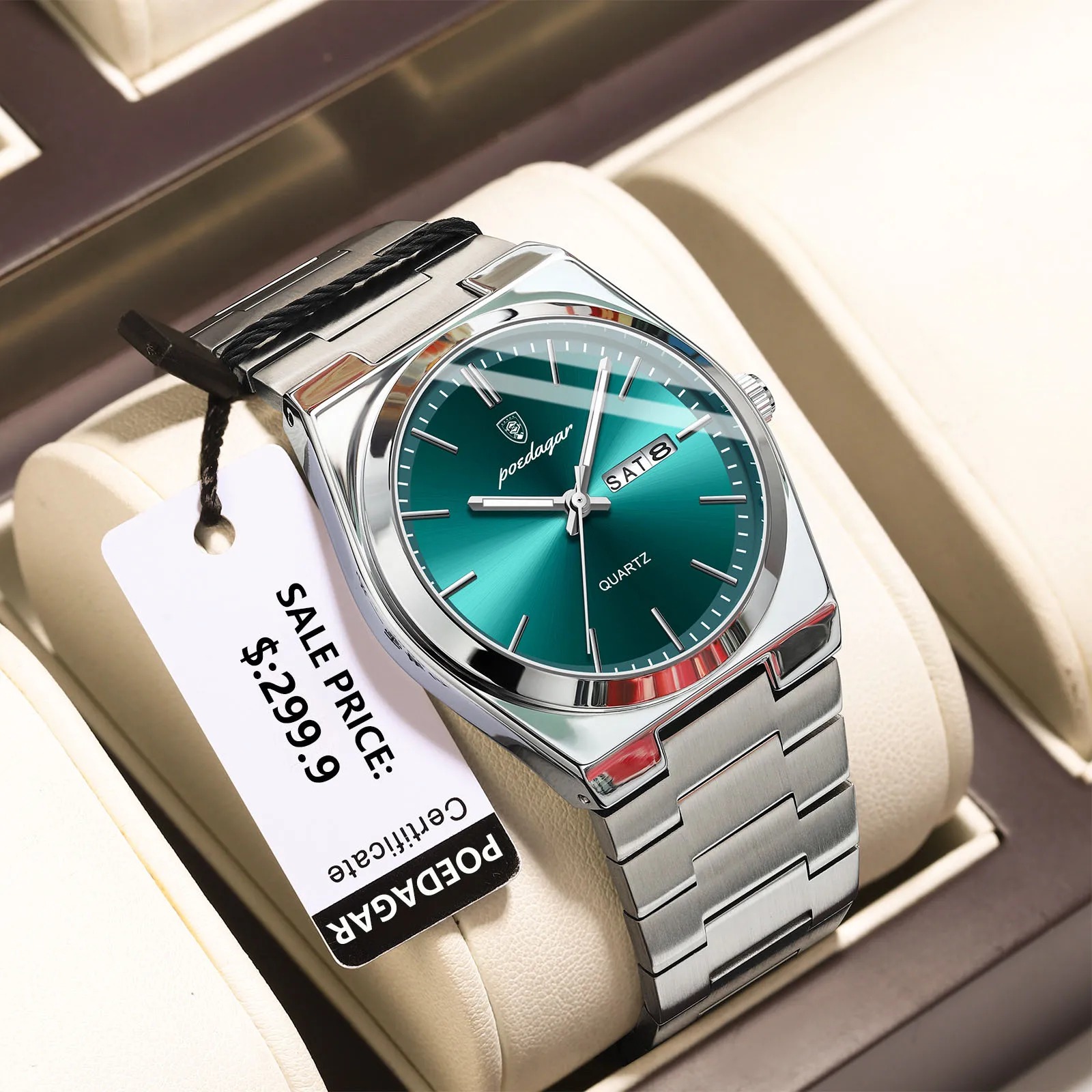 POEDAGAR 930 Men's New Luxury Luminous Date Week Stainless Steel Quartz Watch For Men_img_4