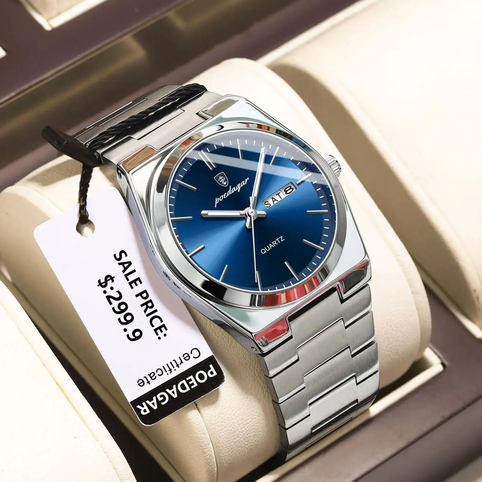 POEDAGAR 930 Men's New Luxury Luminous Date Week Stainless Steel Quartz Watch For Men_img_7