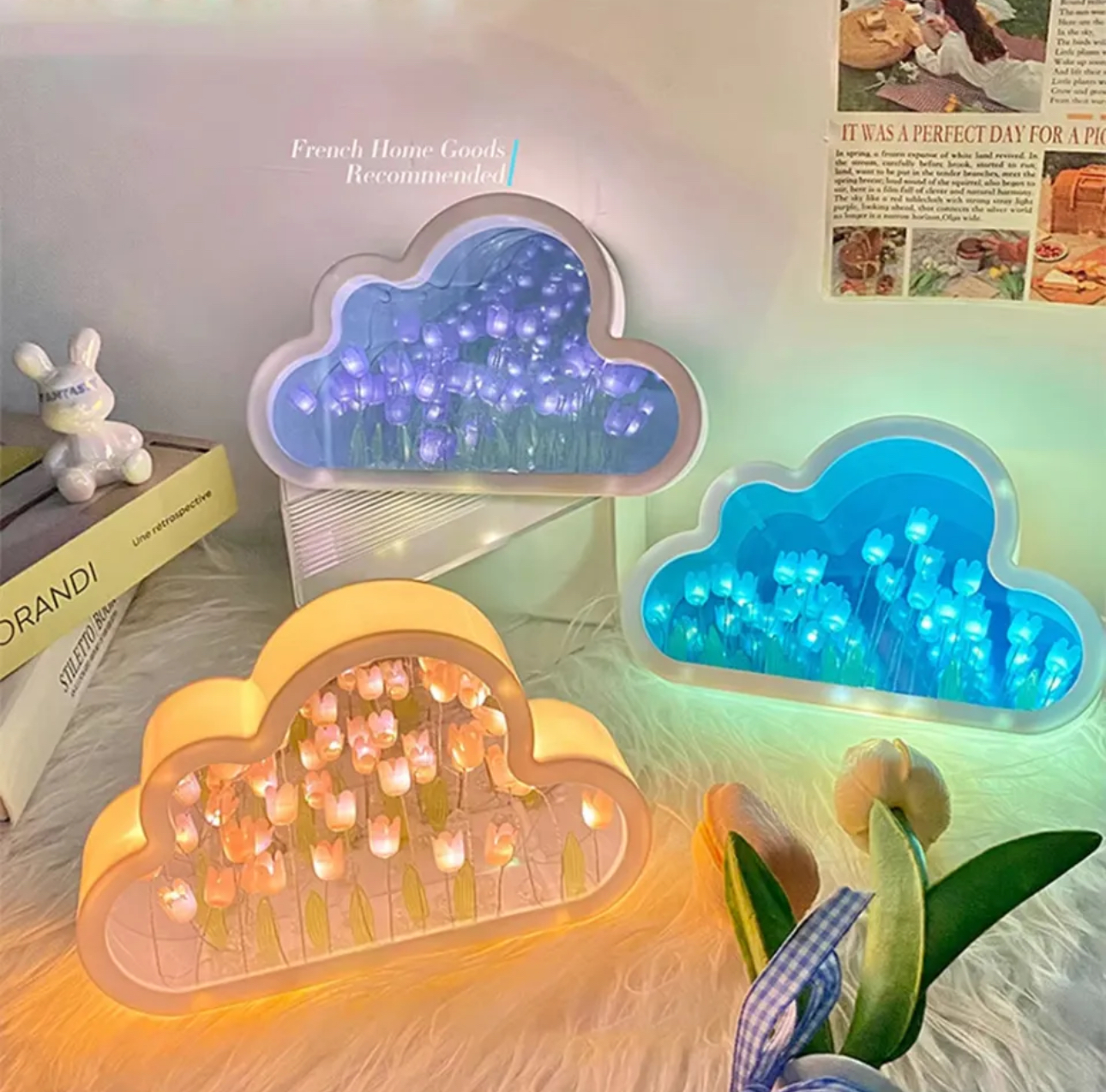 Handmade Tulip LED Night Light Mirror Table Lamp Decor