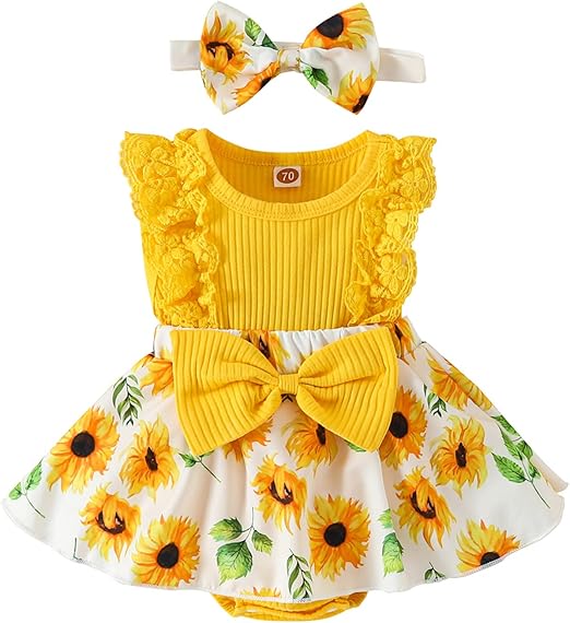 Baby Girl Sleeveless Lace Floral Romper Dress with Headband (0 to 12 months)_img_3