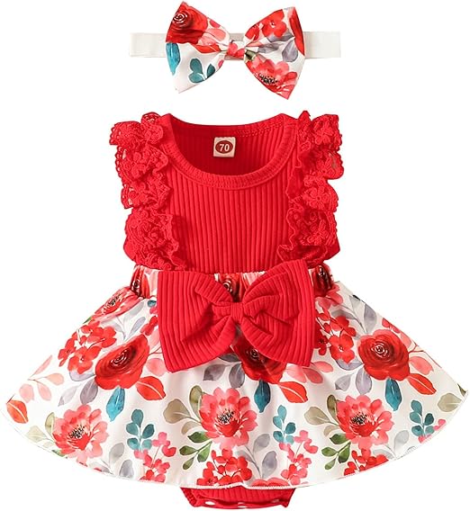 Baby Girl Sleeveless Lace Floral Romper Dress with Headband (0 to 12 months)_img_7