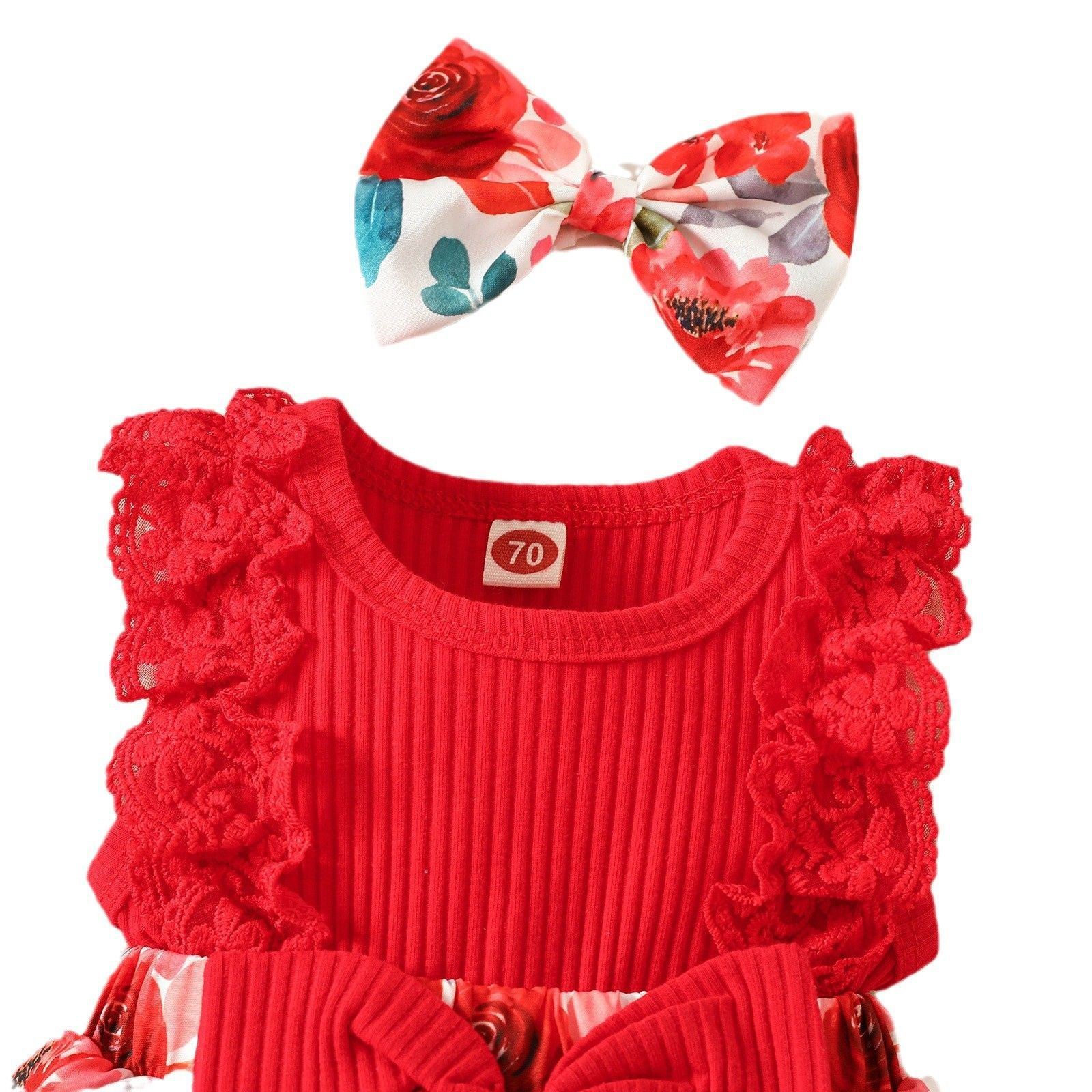 Baby Girl Sleeveless Lace Floral Romper Dress with Headband (0 to 12 months)_img_8