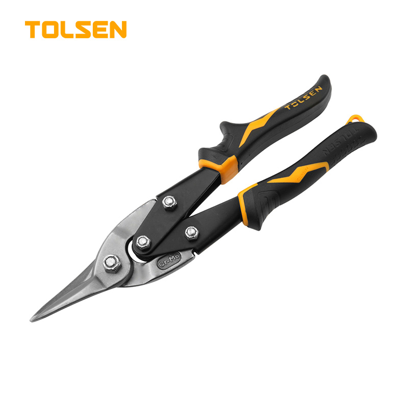 TOLSEN 30022 10" Aviation Snips (Straight Cut), 250mm, CrMo Steel, Two-Component Handle, Industrial | Model: 30022