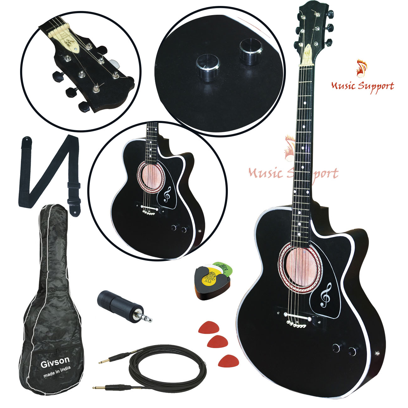 BQ1 “40 inch" Black Beginner Acoustic Guitar Starter Package Student Guitar with Gig Bag, Strap, 3 thickness 5 Picks, volume controller system, cable, converter learning lesson –Black