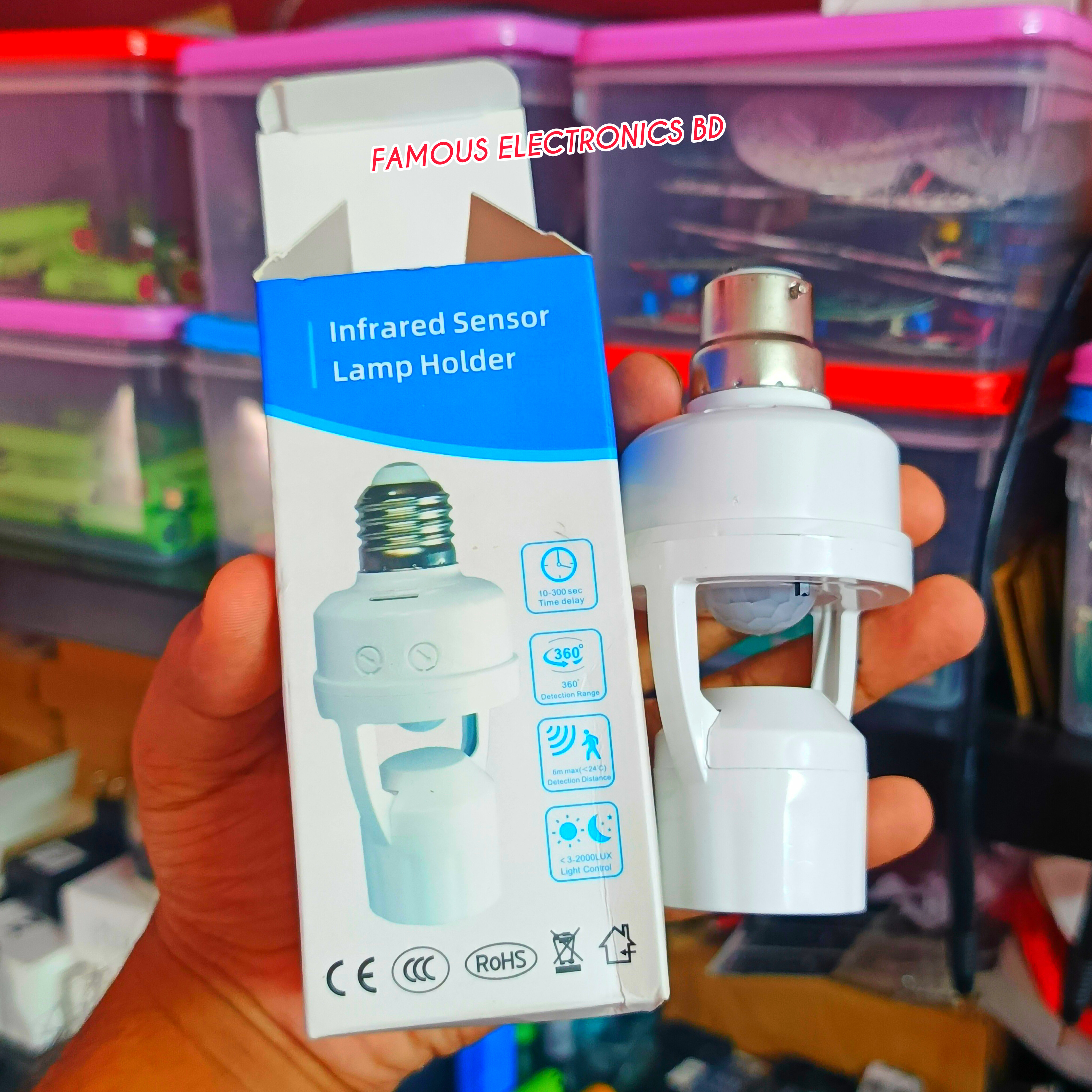 PIR Infrared Motion Sensor LED Lamp Holder | B22 to E27 Base Adapter | Automatic On/Off Light Control | AC 220V, 60W Max_img_1