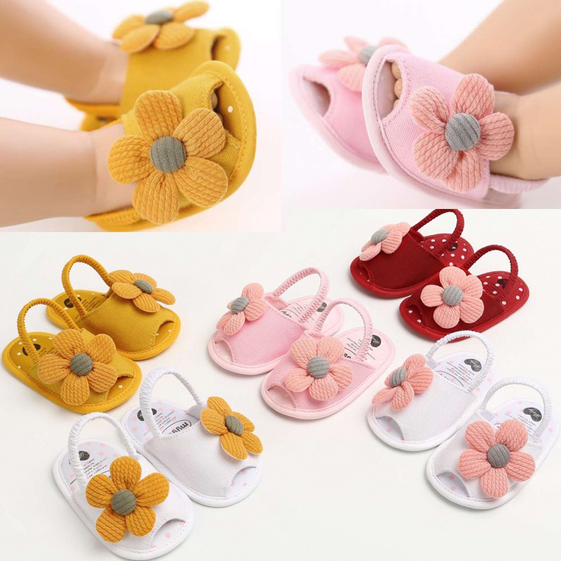 Baby Girls Fabric Non-Slip First Walkers Flat Sole Sunflower Sandals (0-15 months)_img_0