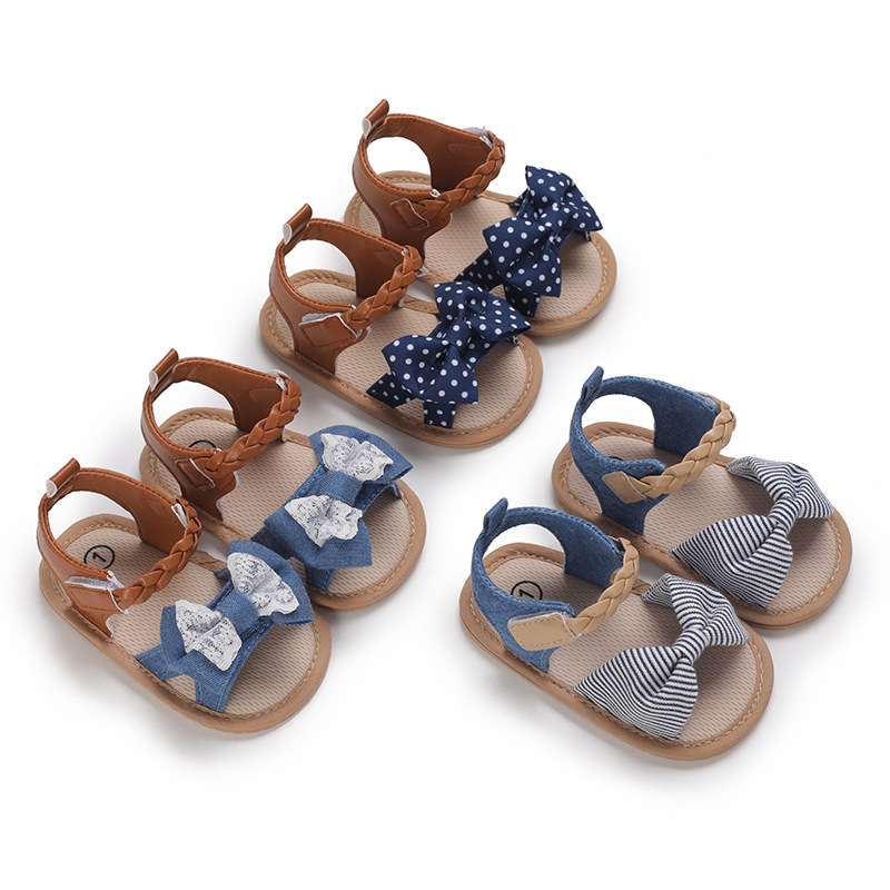 Baby Girl Fashion Striped or Dots or Lace Bowknot Cute Cool Comfortable Breathable Toddler Sandal (6 - 18 months)_img_0